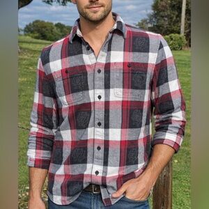 -Vans Flannel Kyle Walker Edition Red/Black/Grey Button-Down Shirt Men's Small